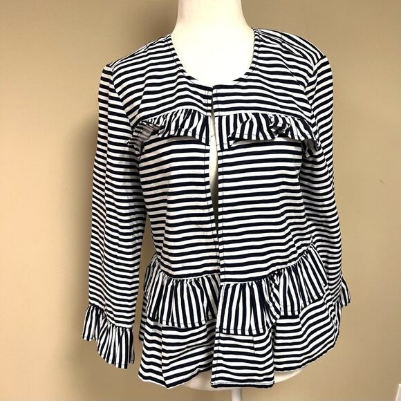 - Loft navy/ white striped linen/ cotton jacket.  Sm - Picture 1 of 5